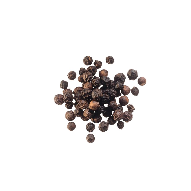 Macrofotografia di drupa di pepe nero (Piper nigrum) essiccata